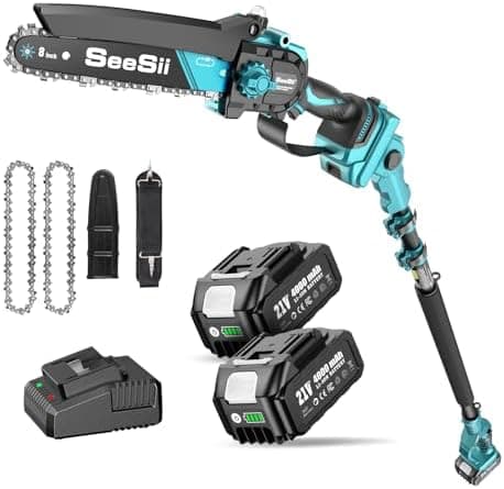 SEESII 2-in-1 Akku Hochentaster, |87m Reichweite elektrische Kettensäge mit 2 x 4000 mAh Batterien für Baumtrimmen und A