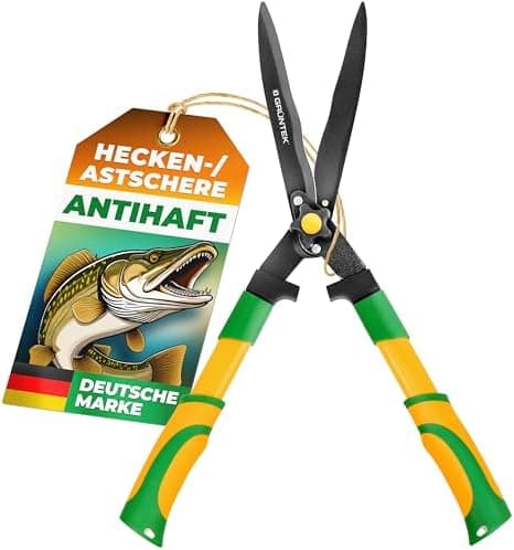GRÜNTEK GRIZZLY Metall-Amboss Heckenschere – Antihaftbeschichtung, 60mm Klingenlänge, 2-fach-Getriebe, ergonomische Grif