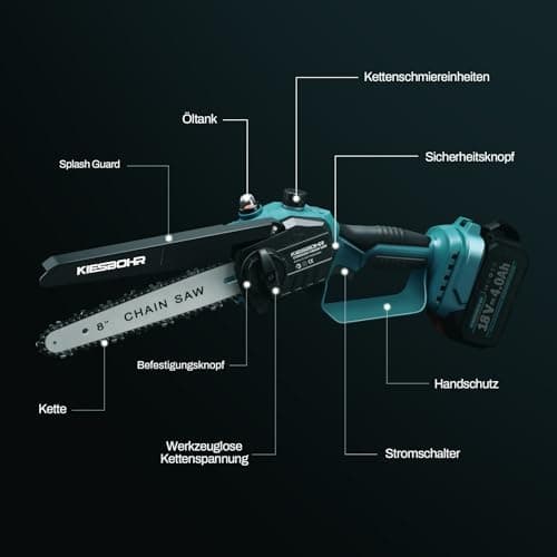 KIESBOHR Mini Akku Kettensäge für Profis, Kompatibel mit Makita 18V Akku, Ohne Akku und Kettenöl CS001 (8 Zoll, brushles