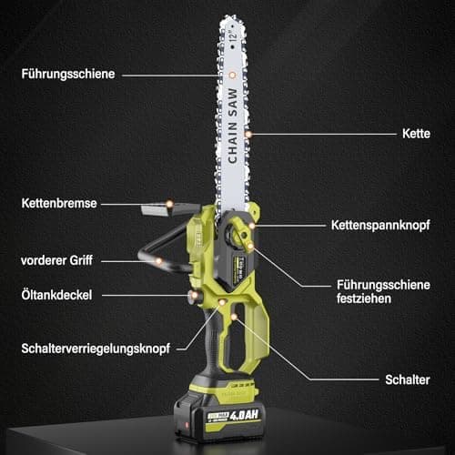 Akku Kettensäge 8000mAh 12"Für Garten, Akku Kettensäge mit Ölversorgung und Ersatzkette, Elektrische Holzschere