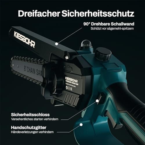 KIESBOHR Akku-Kettensäge 8 Zoll für Profis mit Kettenschmiersystem Batteriebetrieb