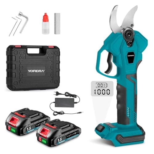 Yofidra Akku Astschere 21V Für Gartenliebhaber | Bürstenloser Motor und LCD Schnittzähler | 2 x 2000mAh Akkus | SK5 Klin