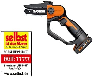 WORX Akku Mini Kettensäge 18V MAX PowerShare 12 cm vibrationsarm leicht Verlängerungsstange 1 Akku 1 Ladegerät