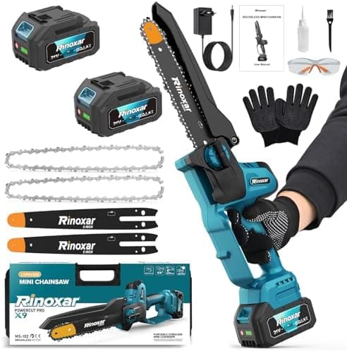 Mini Kettensäge mit 2 Akku und 8000mAh/21V, ideal für Gartenarbeit und DIY-Einhand Kettensäge der Baumsäge. Elektrische