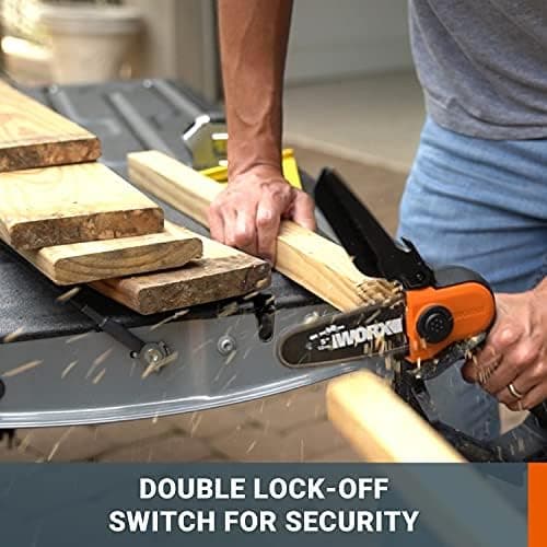 WORX Akku Mini Kettensäge 18V MAX PowerShare 12 cm vibrationsarm leicht Verlängerungsstange 1 Akku 1 Ladegerät