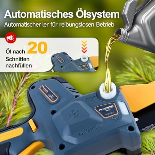 Prunarbo Akku-Kettensäge 900W Brushless PR-E8 - ideal für Gartenarbeit & Heimwerken & Holzbearbeitung 8" 2x |0Ah
