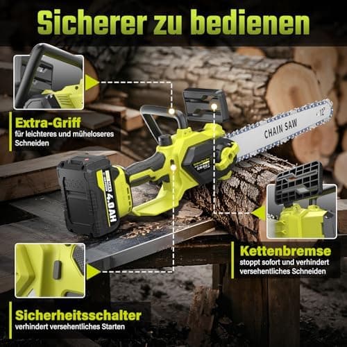 Akku Kettensäge 8000mAh 12"Für Garten, Akku Kettensäge mit Ölversorgung und Ersatzkette, Elektrische Holzschere