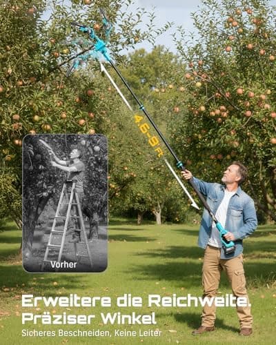 SEESII 2-in-1 Akku Hochentaster, |87m Reichweite elektrische Kettensäge mit 2 x 4000 mAh Batterien für Baumtrimmen und A