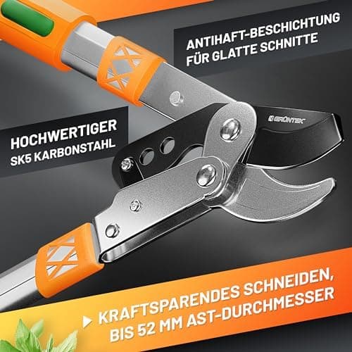 GRÜNTEK 6-fach verstellbare Astschere – ideal zum Stutzen von trockenem Holz – Rutschfeste Griffe