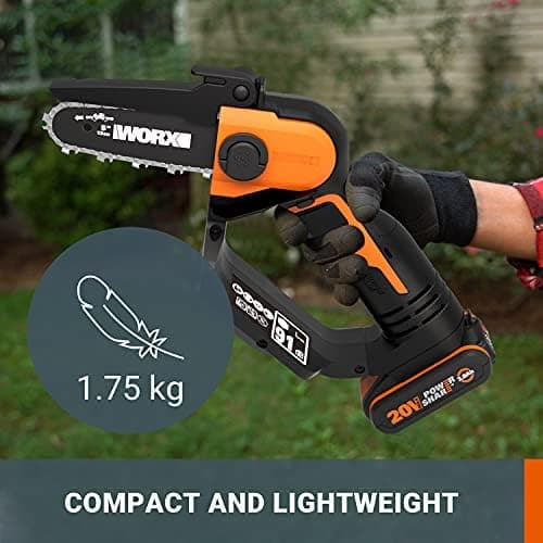 WORX Akku Mini Kettensäge 18V MAX PowerShare 12 cm vibrationsarm leicht Verlängerungsstange 1 Akku 1 Ladegerät