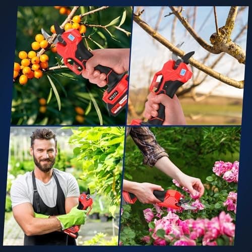 50 Mm Akku Astschere mit Display, Leisen Öffnungs- Und SchließGeräUsch FüR ObstgäRten, GäRten Und BauernhöFe (Rot)