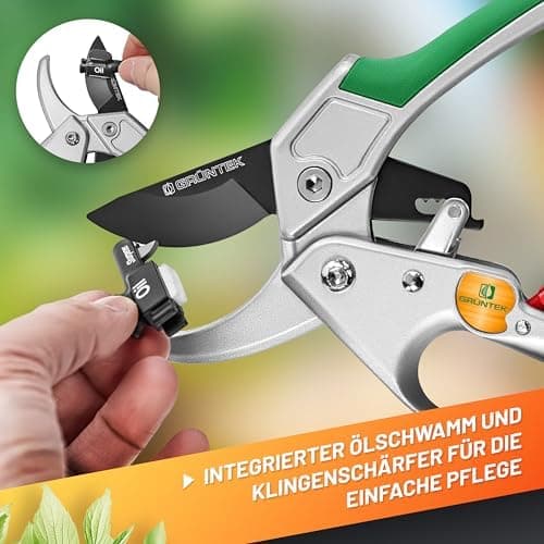 GRÜNTEK KONDOR Präzisionsschliff Astschere Amboss Ratschen-Gartenschere 200 mm - SK5-Klinge, Automatischer Ratschenmecha