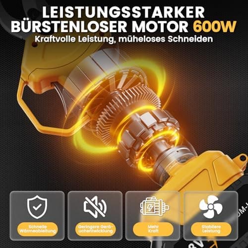Akku Astschere mit 600W Motor - 2 x 21V 4000mAh Akkus - Geschenk für Männer und Frauen zu Valentinstag  
Bürstenlose Gar