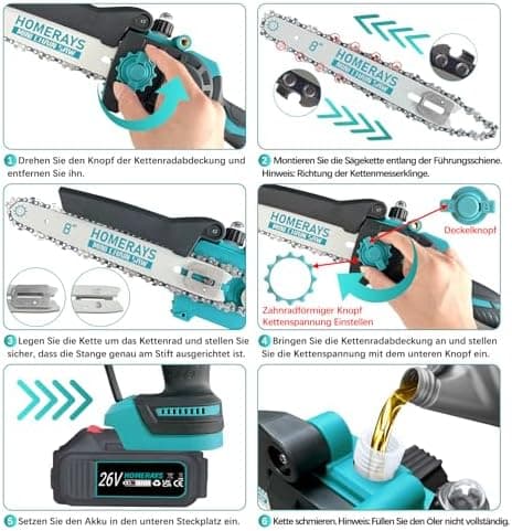 Mini Kettensäge mit Akku 8000mAh für Gartenarbeit
| 8-Zoll Mini Kettensäge Elektro mit Automatischer Öler
| Bürstenlose