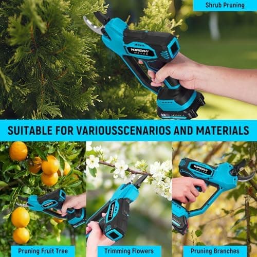 Yofidra Akku Astschere 21V Für Gartenliebhaber | Bürstenloser Motor und LCD Schnittzähler | 2 x 2000mAh Akkus | SK5 Klin
