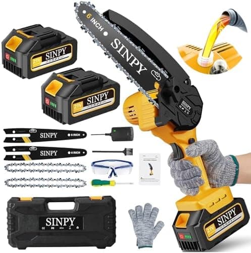 SINPY Akku-Kettensäge - 6-Zoll, 2 x 4000mAh, Elektrische Handkettensäge für Gartenarbeiten, Geschenkidee für Männer am W