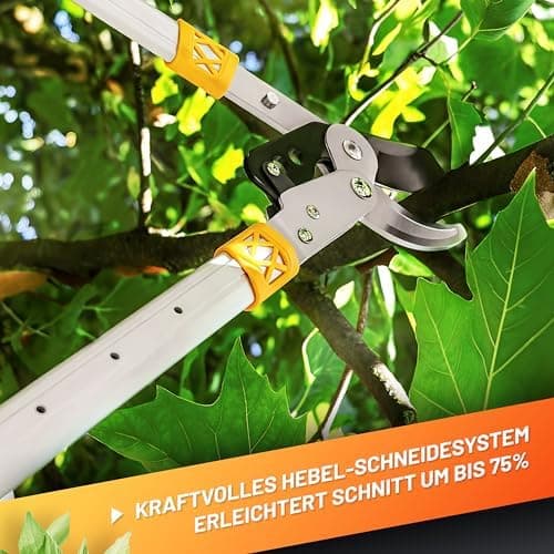 GRÜNTEK 6-fach verstellbare Astschere – ideal zum Stutzen von trockenem Holz – Rutschfeste Griffe