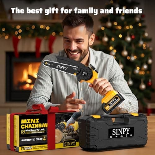 SINPY Akku-Kettensäge - 6-Zoll, 2 x 4000mAh, Elektrische Handkettensäge für Gartenarbeiten, Geschenkidee für Männer am W