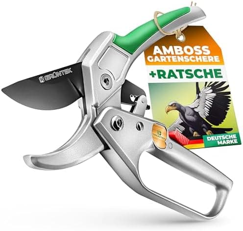 GRÜNTEK KONDOR Präzisionsschliff Astschere Amboss Ratschen-Gartenschere 200 mm - SK5-Klinge, Automatischer Ratschenmecha