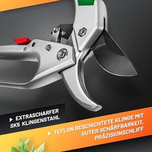 GRÜNTEK KONDOR Präzisionsschliff Astschere Amboss Ratschen-Gartenschere 200 mm - SK5-Klinge, Automatischer Ratschenmecha