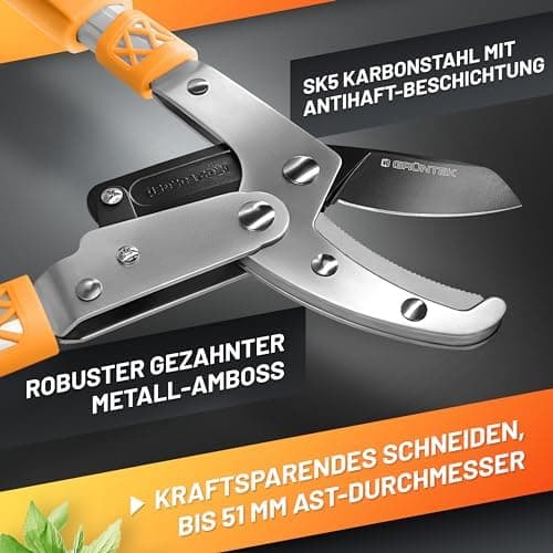 GRÜNTEK SMART-CUT AMBOSS-Astschere 685-1015 mm, gehärtete Klinge, 7-Fach verstellbare Griffe, perfekt für Baumkötter!