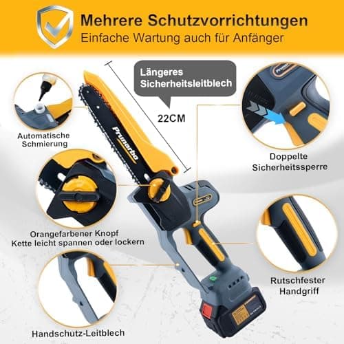 Prunarbo Akku-Kettensäge 900W Brushless PR-E8 - ideal für Gartenarbeit & Heimwerken & Holzbearbeitung 8" 2x |0Ah