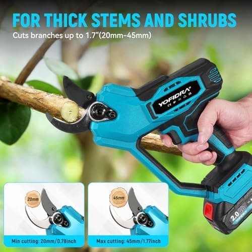 Yofidra Akku Astschere 21V Für Gartenliebhaber | Bürstenloser Motor und LCD Schnittzähler | 2 x 2000mAh Akkus | SK5 Klin