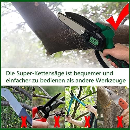 Mini Kettensäge mit Akku - 2-in-1 Kit, 6 Zoll Säge und Superleistung, perfekt für Gartenarbeiten - (2 Batterien, 2 Kette