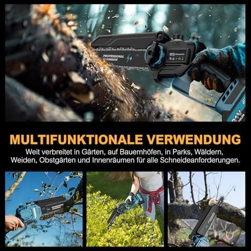 Mini Kettensäge mit 2 Akku und 8000mAh/21V, ideal für Gartenarbeit und DIY-Einhand Kettensäge der Baumsäge. Elektrische