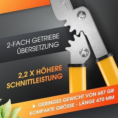 GRÜNTEK GRIZZLY Metall-Amboss Heckenschere – Antihaftbeschichtung, 60mm Klingenlänge, 2-fach-Getriebe, ergonomische Grif