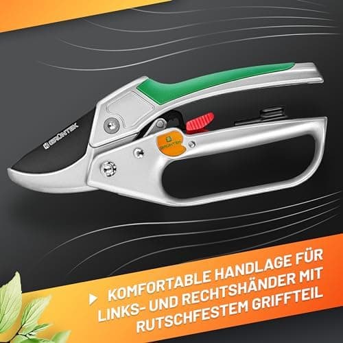GRÜNTEK KONDOR Präzisionsschliff Astschere Amboss Ratschen-Gartenschere 200 mm - SK5-Klinge, Automatischer Ratschenmecha