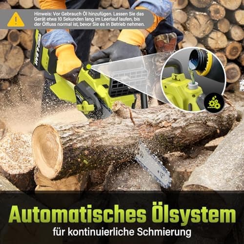 Akku Kettensäge 8000mAh 12"Für Garten, Akku Kettensäge mit Ölversorgung und Ersatzkette, Elektrische Holzschere