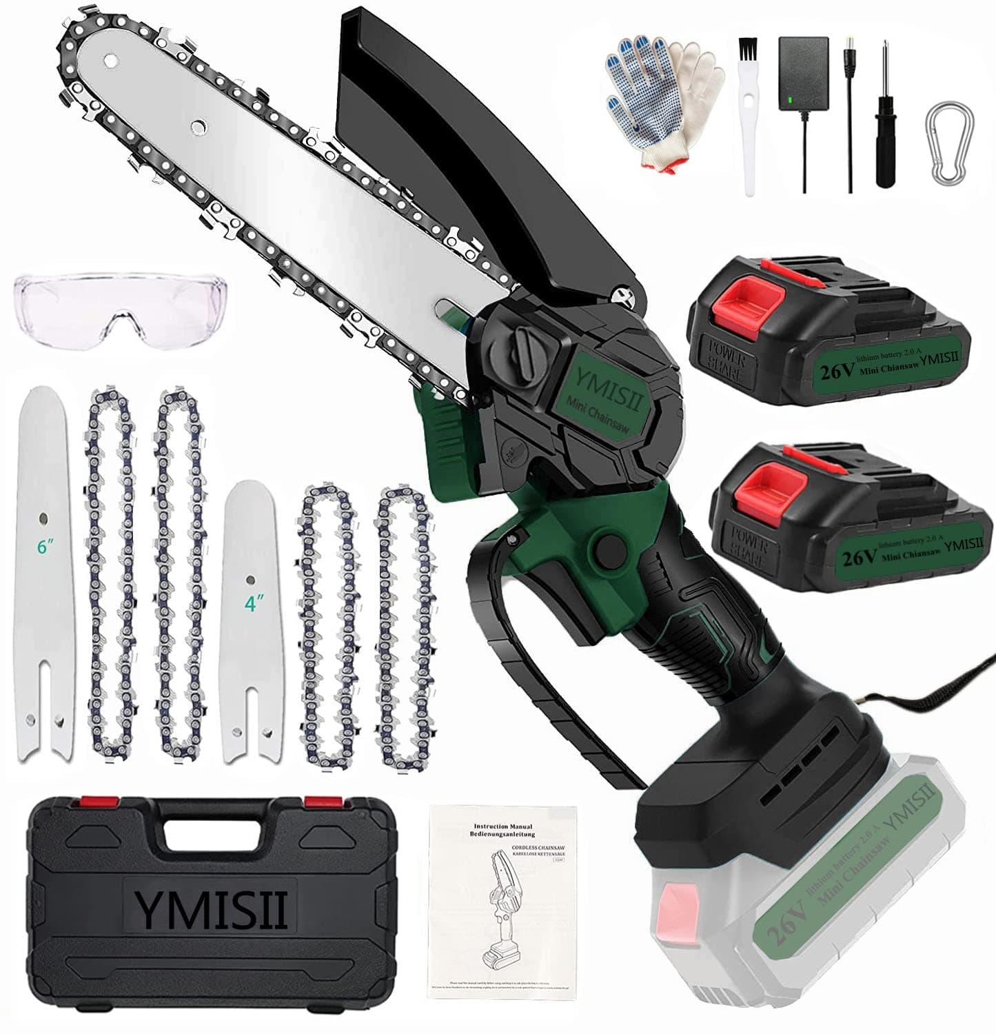 Mini Kettensäge mit Akku - 2-in-1 Kit, 6 Zoll Säge und Superleistung, perfekt für Gartenarbeiten - (2 Batterien, 2 Kette